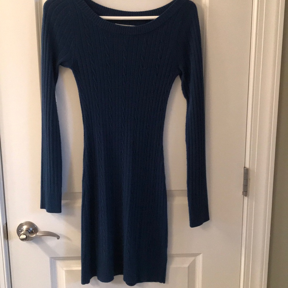 Energie blue fitted cable knit sweater dress